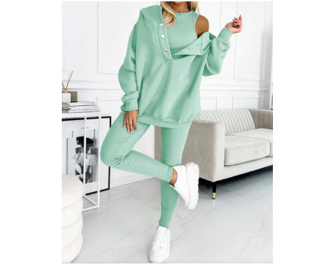 Sarah Express Women's Sleeveless Vest Hoodie and Pants Athleisure Set Three-Piece Activewear