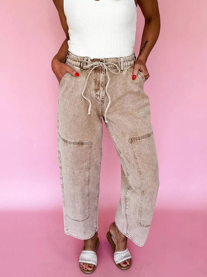 Sarah Express Women's Acid Wash Wide Leg Jeans Dust Storm