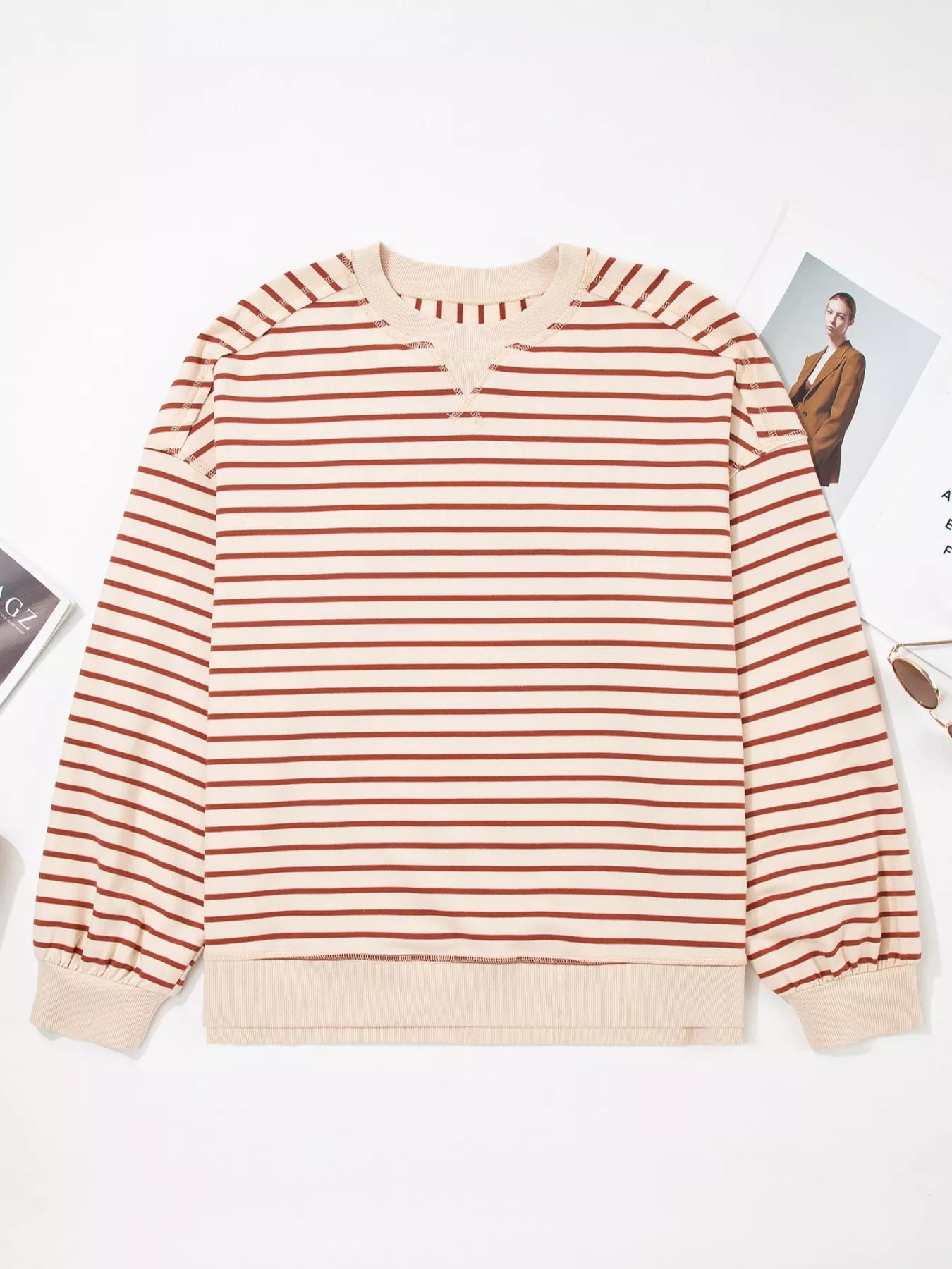 Sarah Express Women's Striped Crew Neck Casual Sweatshirt