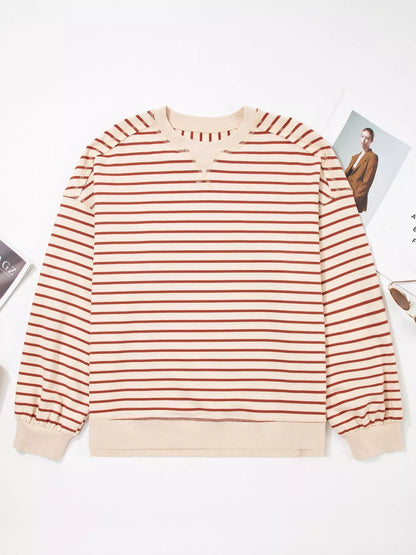 Sarah Express Women's Striped Crew Neck Casual Sweatshirt
