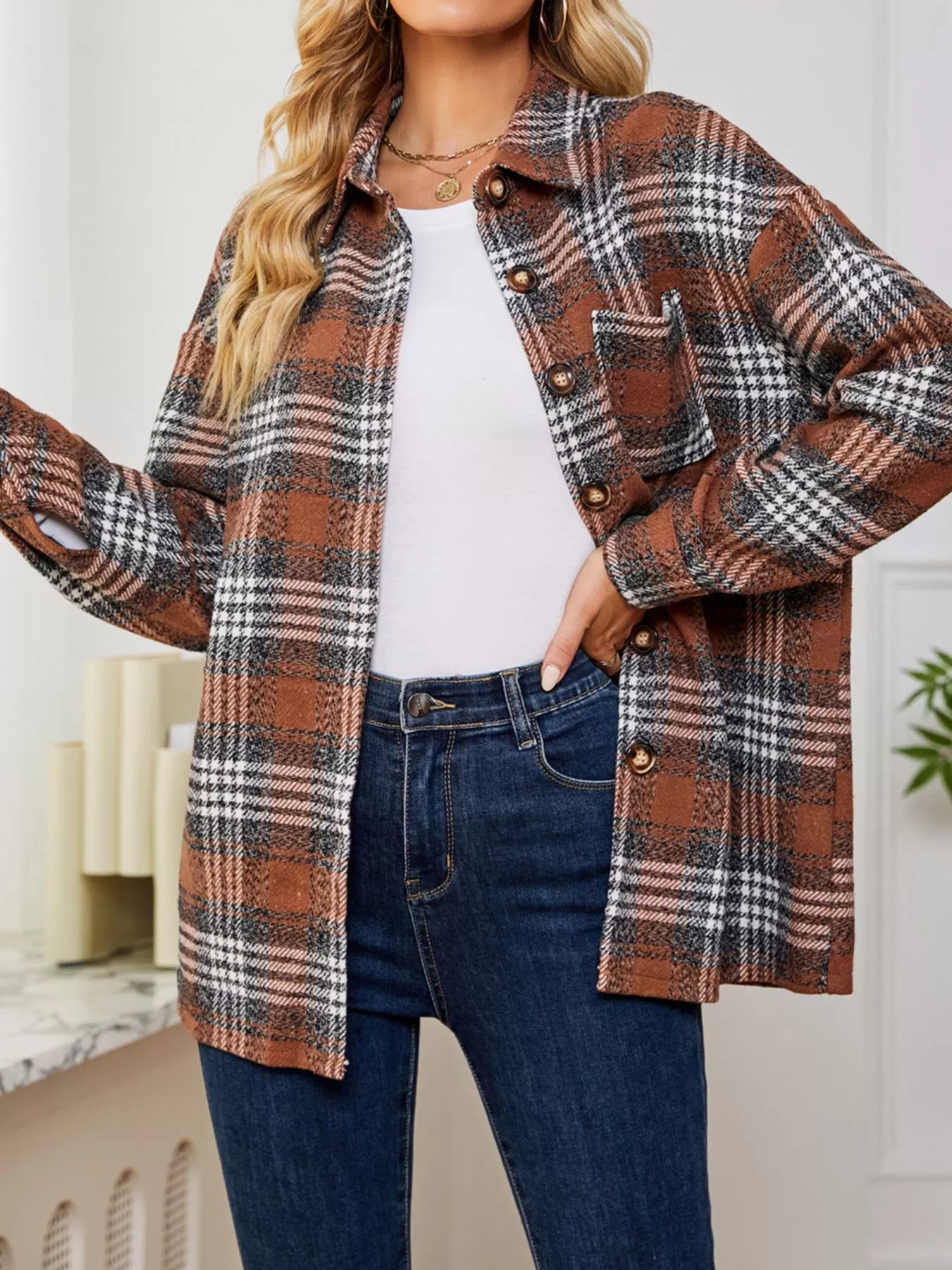 Sarah Express Women's Plaid Button-Up Shirt