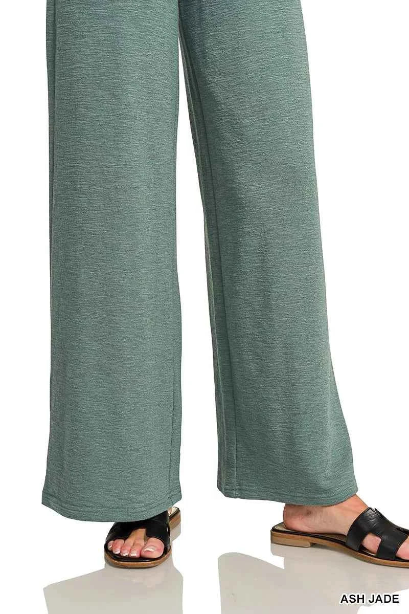 Sarah Express Women's Cotton Slub Short Sleeve Tee and Pants Set - Zenana Loungewear