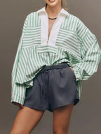 Sarah Express Women's Stripe Half Zip Long Sleeve Swing Top