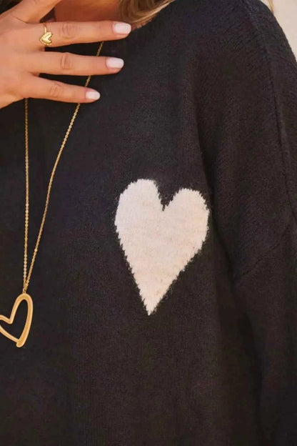 Sarah Express Women's Heart Pattern Round Neck Long Sleeve Sweater