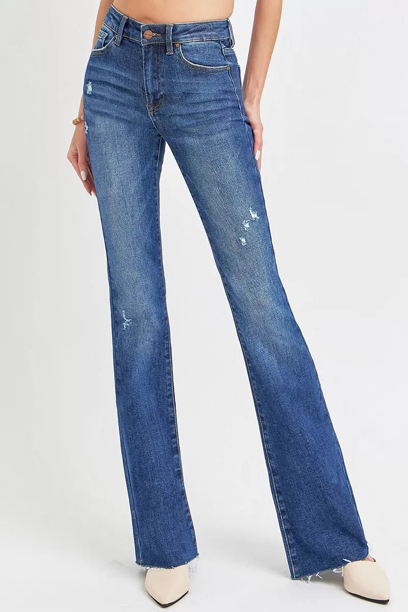 Sarah Express Women’s Plus Size Distressed Mid Rise Flare Jeans
