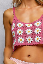 Trendsi POL Floral Pattern Crochet Cropped Cami with Scalloped Edge