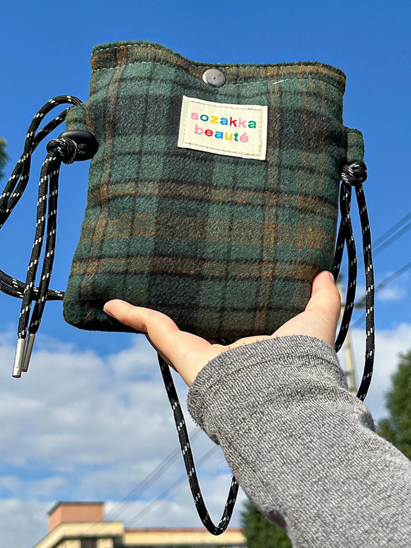 Sarah Express Women's Plaid Pattern Drawstring Crossbody Bag