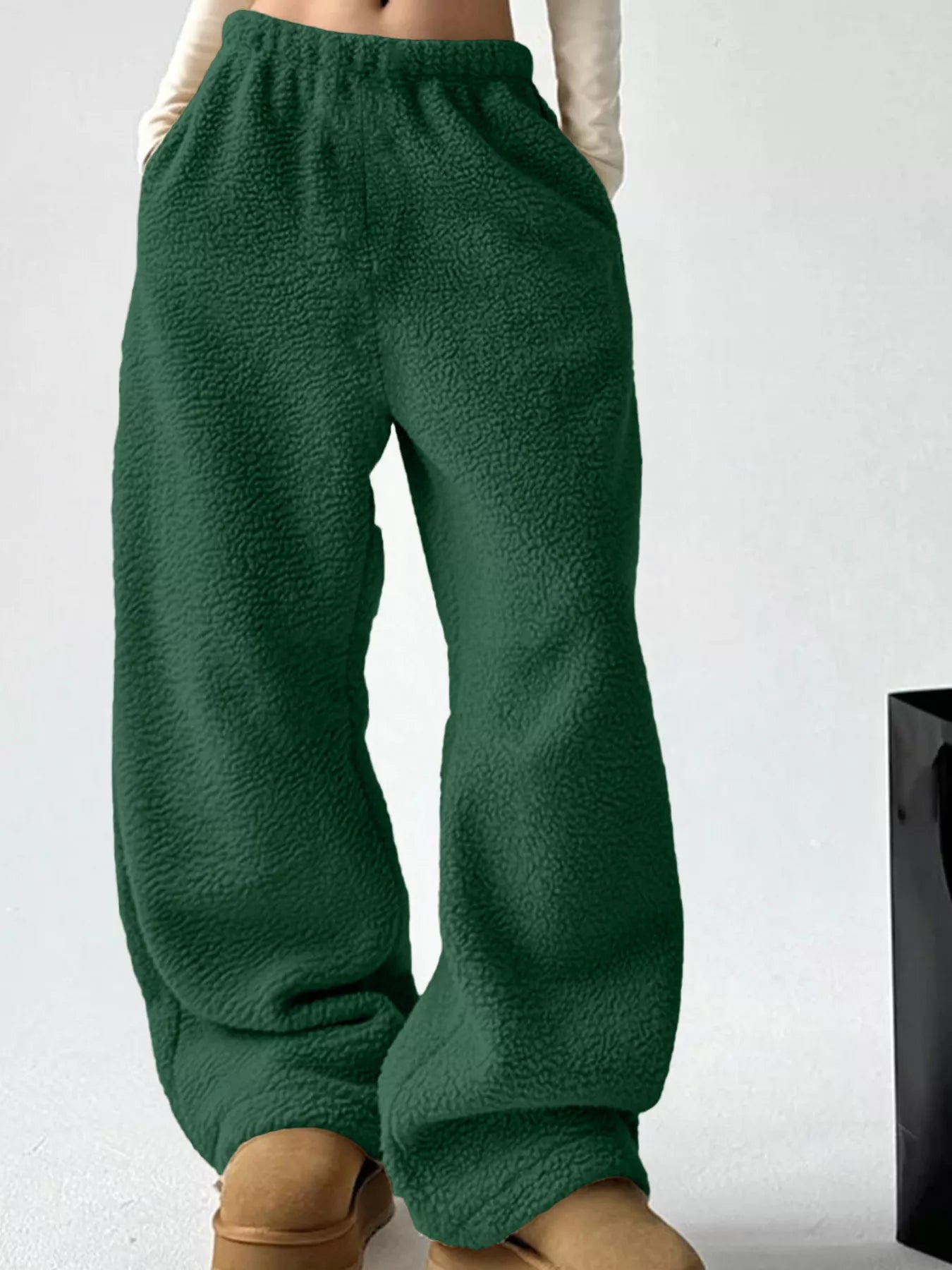 Sarah Express Women's Wide Leg Pants with Pockets - Plus Size High Waist Palazzo Trousers Green