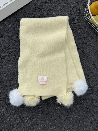 Sarah Express Women's Pom-Pom Scarf - Cozy Winter Knit Scarf with Pom Poms Yellow ONESIZE