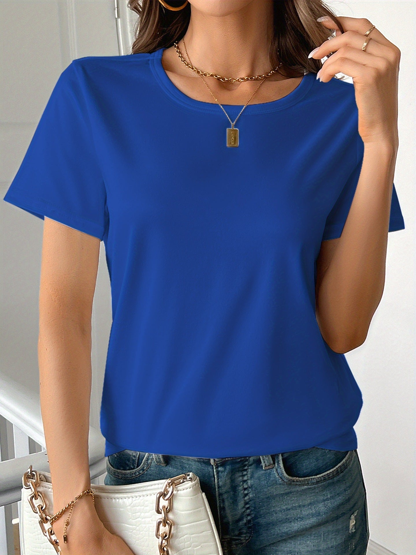 Sarah Express Women's Round Neck Short Sleeve Cotton T-Shirt 3D Print Casual
