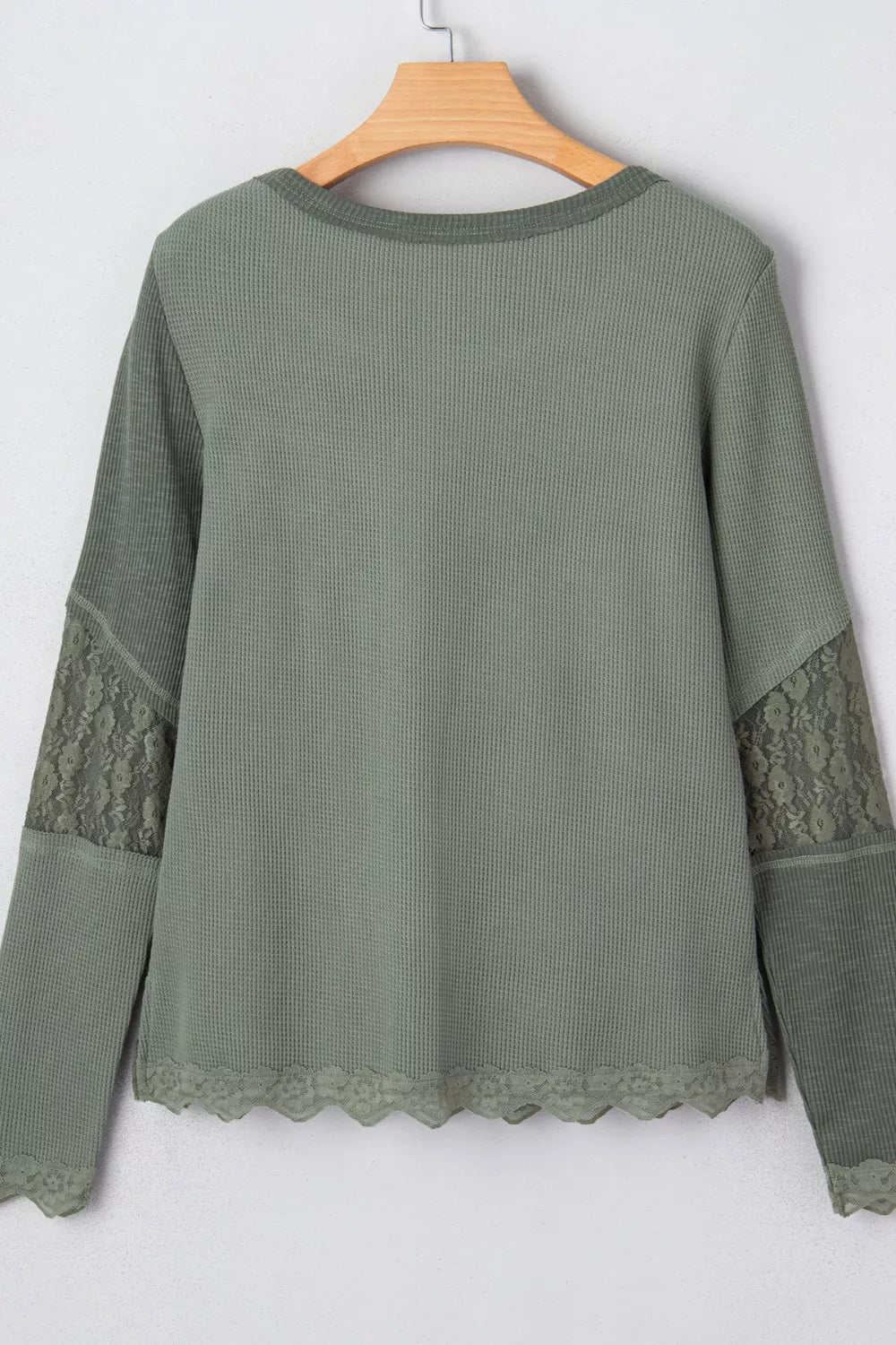 Sarah Express Women's Waffle Ribbed Lace Detail Long Sleeve Top