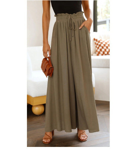 Sarah Express High Waist Wide Leg Dress Pants Elastic Waistband Full Length Trousers
