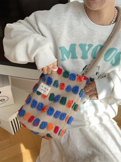 Sarah Express Women's Colorful Pom-Pom Plush Crossbody Bag Color Plush Bucket ONESIZE