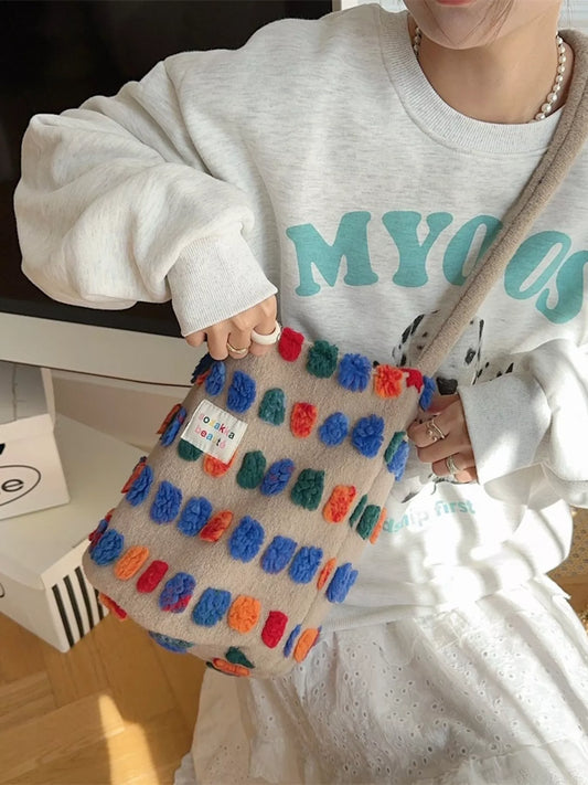 Sarah Express Women's Colorful Pom-Pom Plush Crossbody Bag Color Plush Bucket ONESIZE