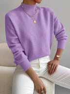 Sarah Express Women's Mock Neck Dropped Shoulder Sweater