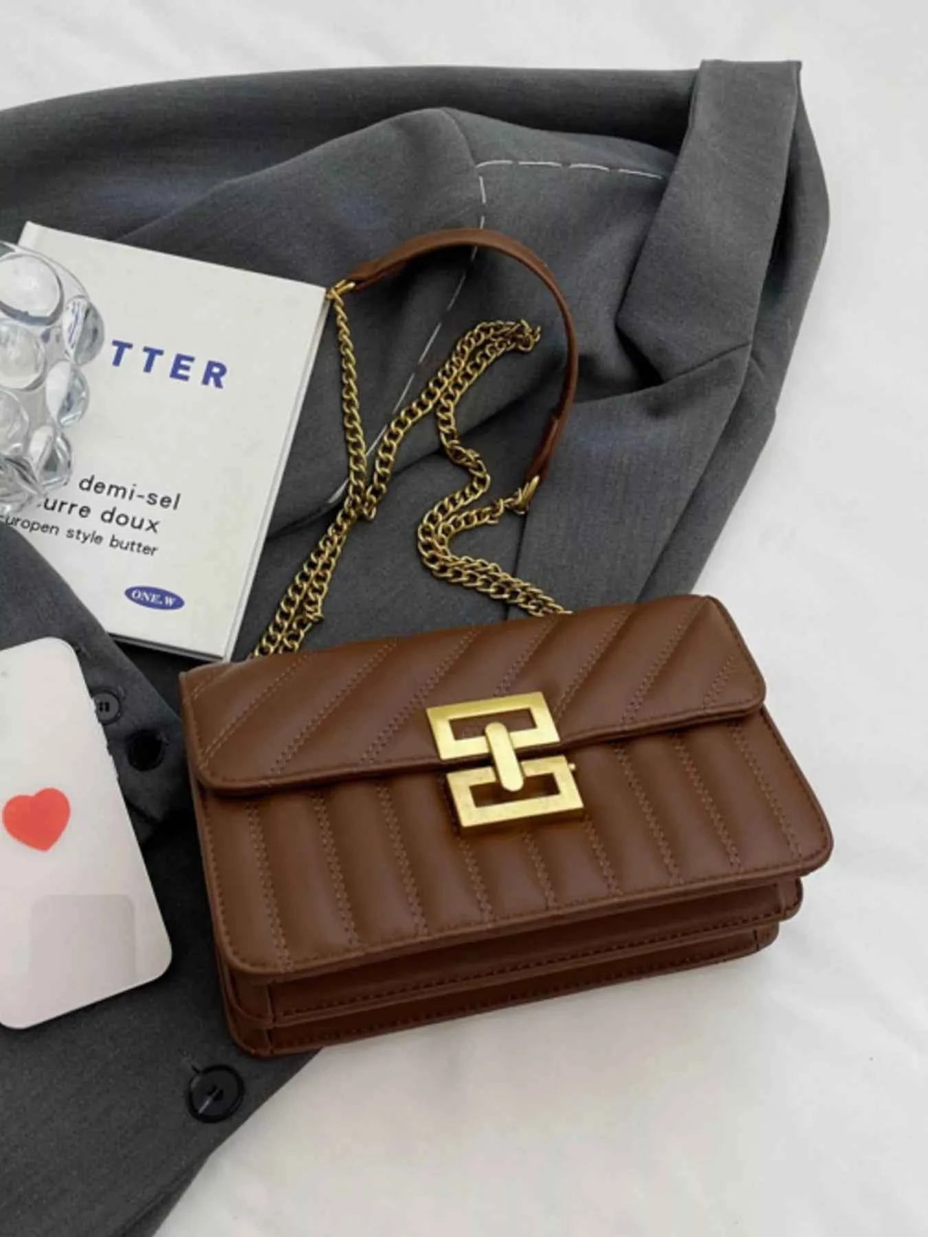 Sarah Express Women's Quilted Flap Chain Shoulder Bag - Small PU Leather Crossbody Purse