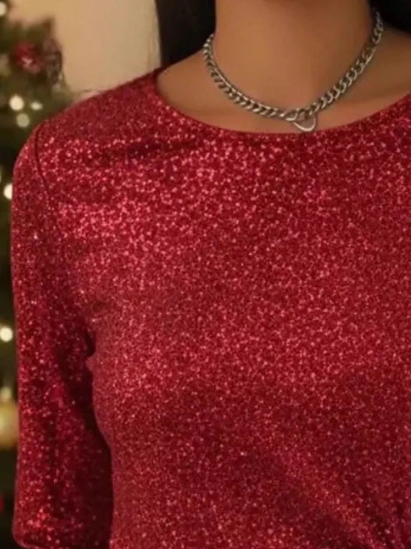 Sarah Express Women's Sequin Bow-Knot Long Sleeve Top - Plus Size Sparkle Blouse