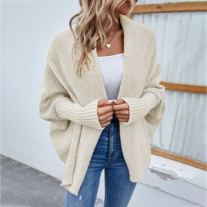 Sarah Express Women's Oversized Knit Cardigan - Batwing Sleeve Open Front Sweater Jacket Apricot