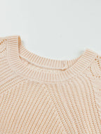 Sarah Express Women's Openwork Round Neck Long Sleeve Sweater