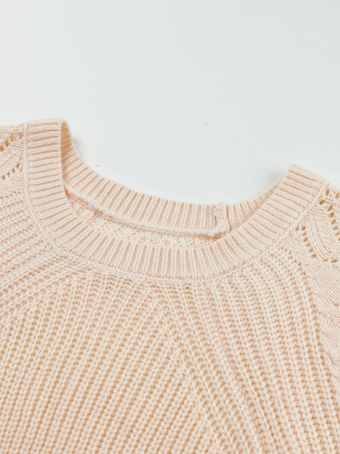 Sarah Express Women's Openwork Round Neck Long Sleeve Sweater