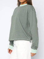 Sarah Express Women's Striped Oversized Round Neck Sweatshirt