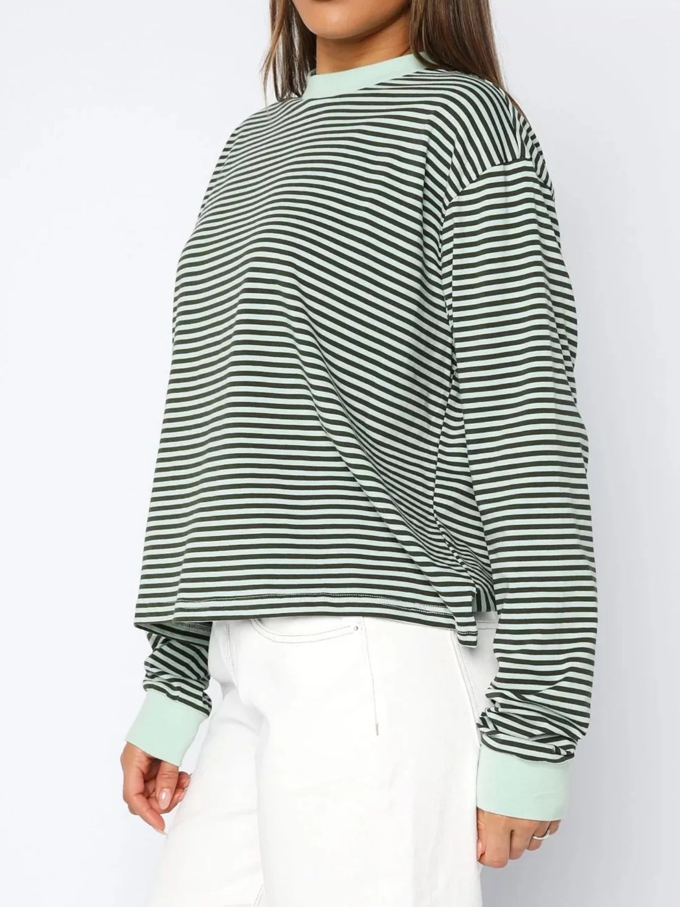 Sarah Express Women's Striped Oversized Round Neck Sweatshirt
