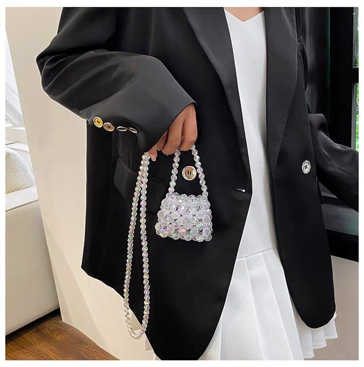 Sarah Express Beaded Pearl Crossbody Bag - Handmade Heart Tote Handbag for Women Dream White Crossbody
