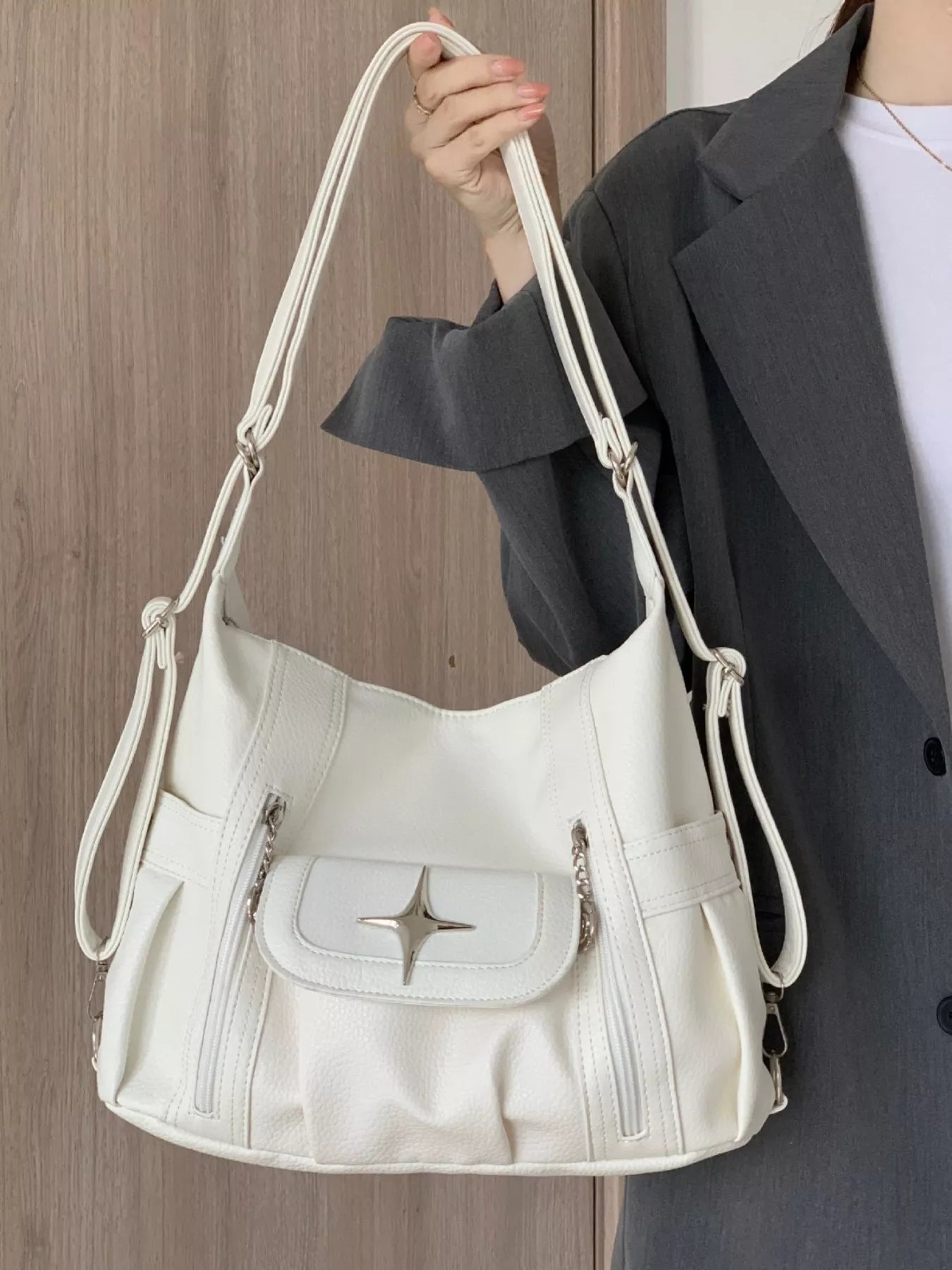 Sarah Express Women's Adjustable Strap Star Decor Convertible Crossbody Bag White ONESIZE
