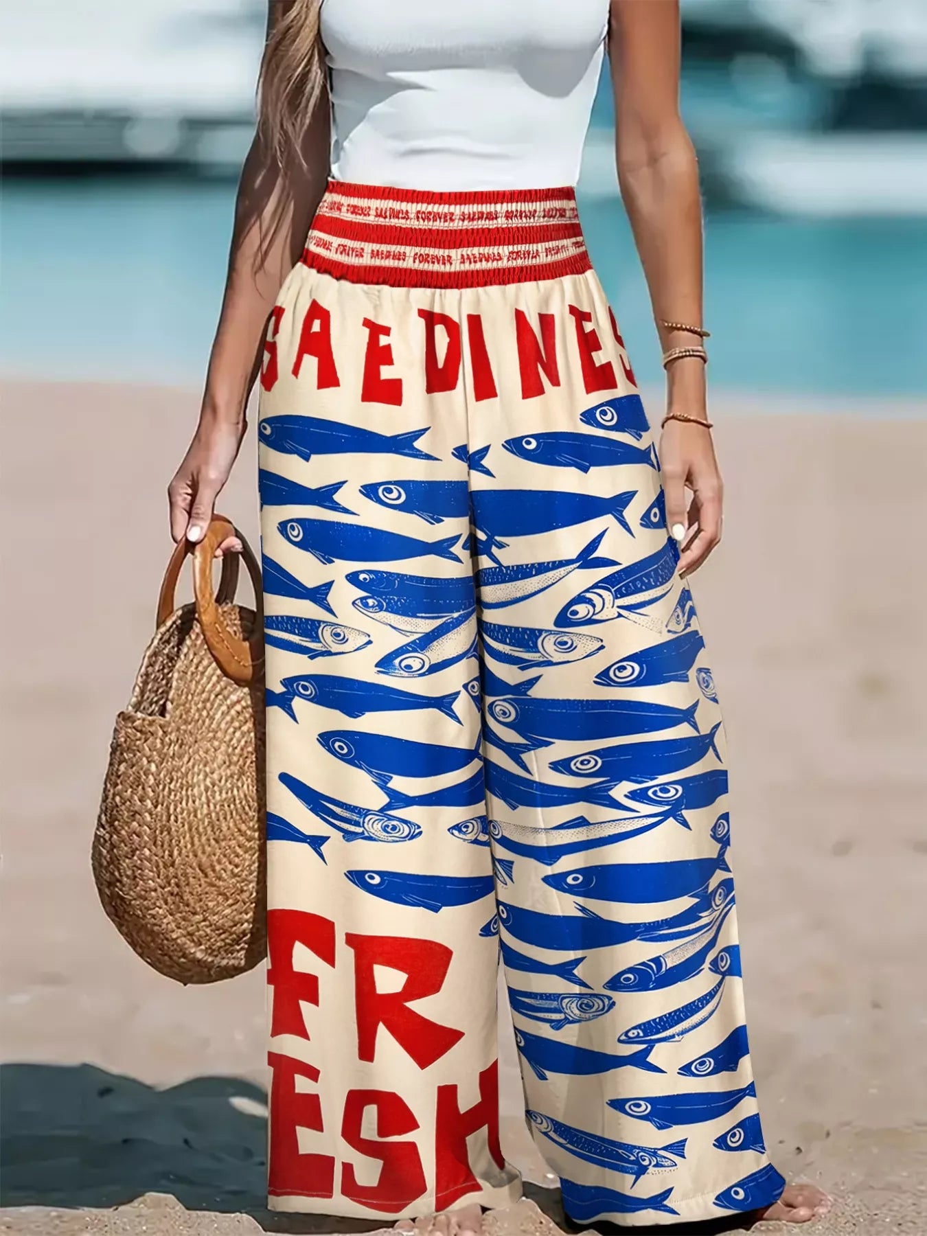 Sarah Express Women's Plus Size Printed Wide Leg Pants