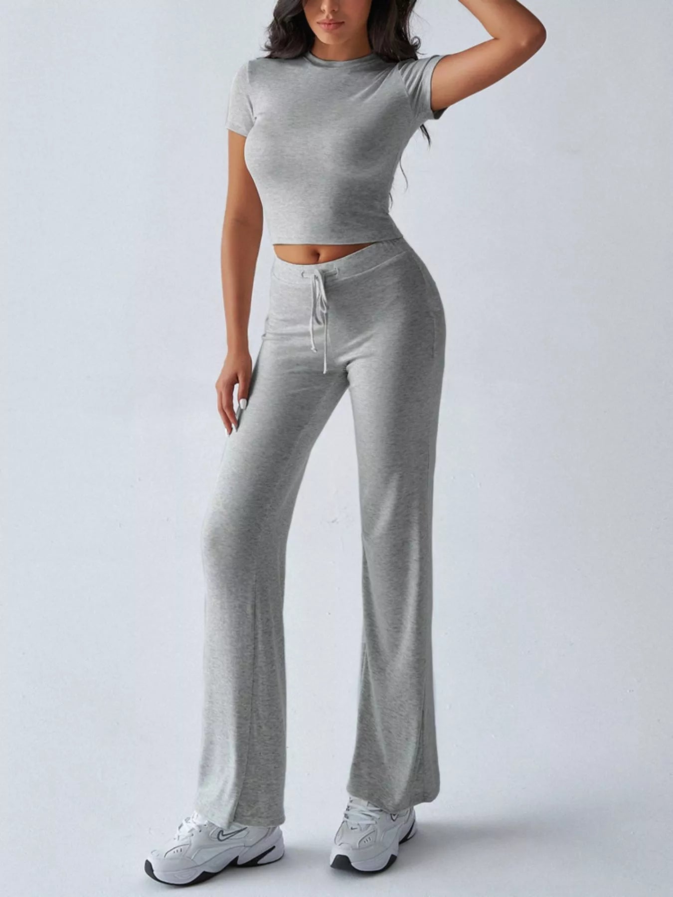 Sarah Express Women's Mock Neck Short Sleeve Top and Pants Set