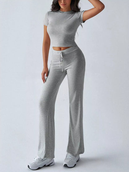 Sarah Express Women's Mock Neck Short Sleeve Top and Pants Set