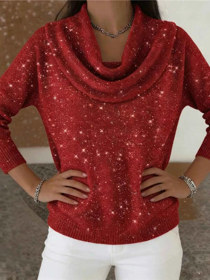 Sarah Express Women's Glitter Cowl Neck Long Sleeve Sweater Plus Size