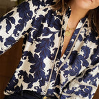 Sarah Express Women's Floral Button Shirt with Lantern Sleeves