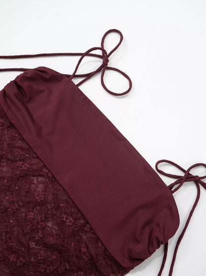 Sarah Express Women's Lace Cutout Tie Shoulder Maxi Dress