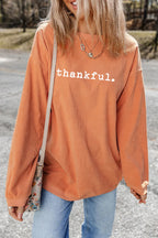 Sarah Express Women's THANKFUL Round Neck Long Sleeve Sweatshirt Orange