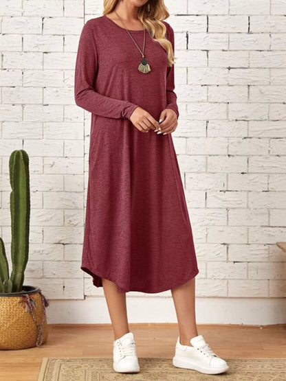 Sarah Express Women's Casual Long Sleeve Pocket Midi Dress