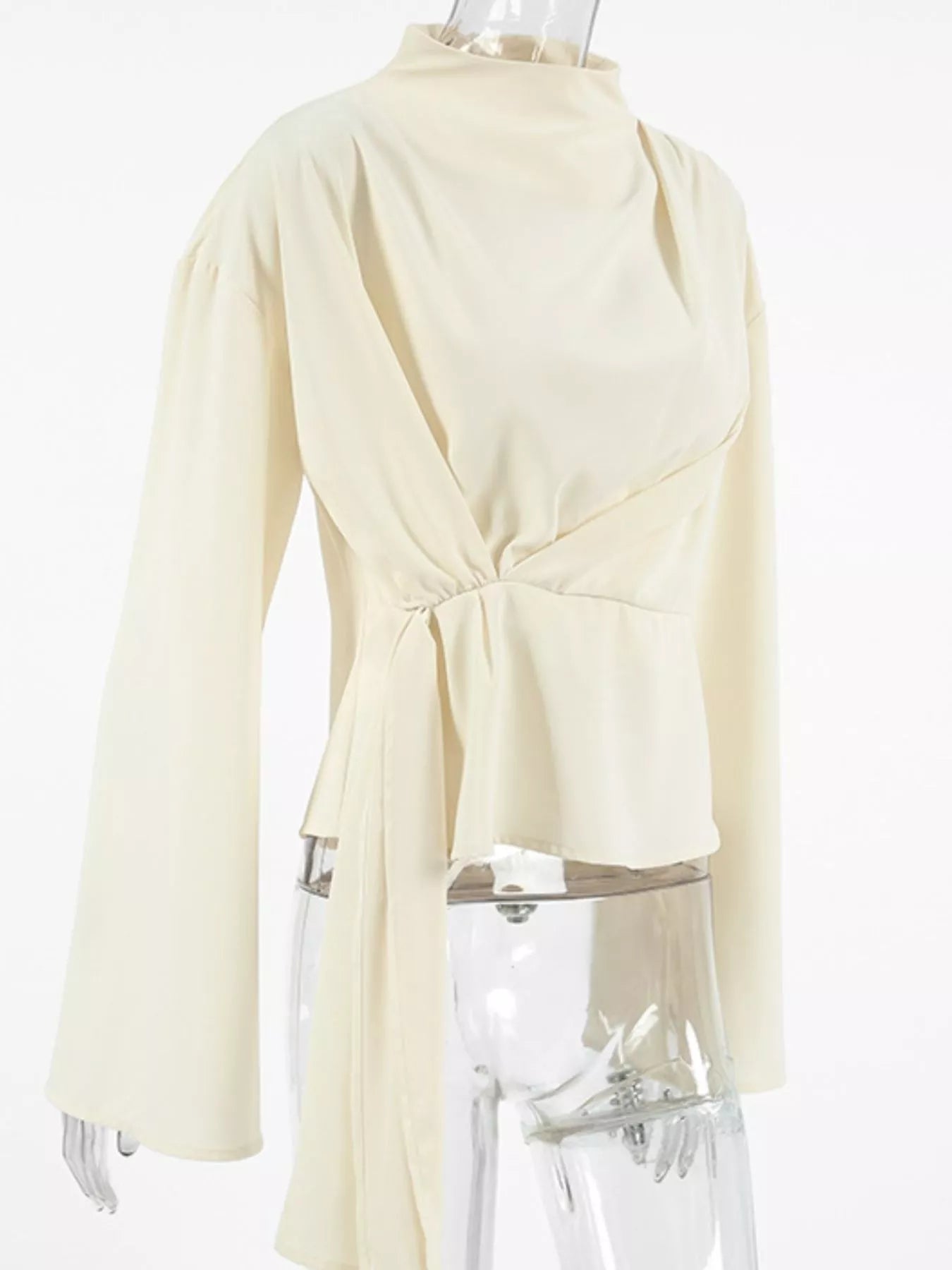 Sarah Express Women's Ruched Mock Neck Long Sleeve Blouse