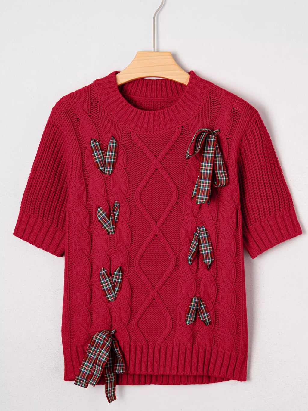 Sarah Express Women's Plaid Lace Up Christmas Holiday Puff Sleeve Sweater