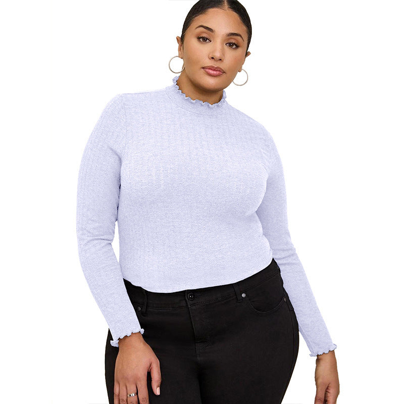 Sarah Express Ribbed Mock Neck Long Sleeve T-Shirt Slim Fit Layering Top