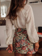 Sarah Express Women's Crochet Notched Button-Front Shirt