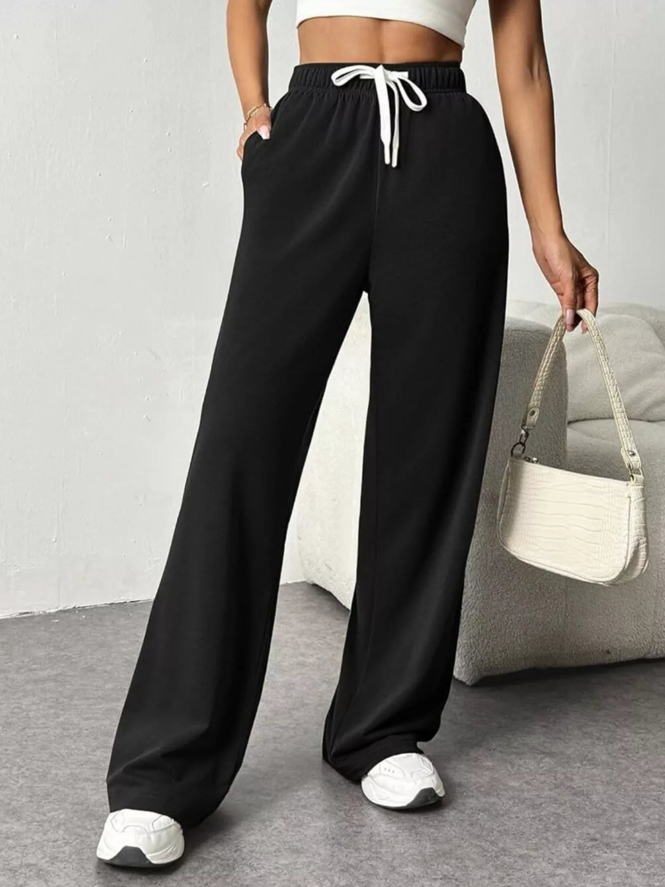 Trendsi Women's Drawstring Wide Leg Pants Black