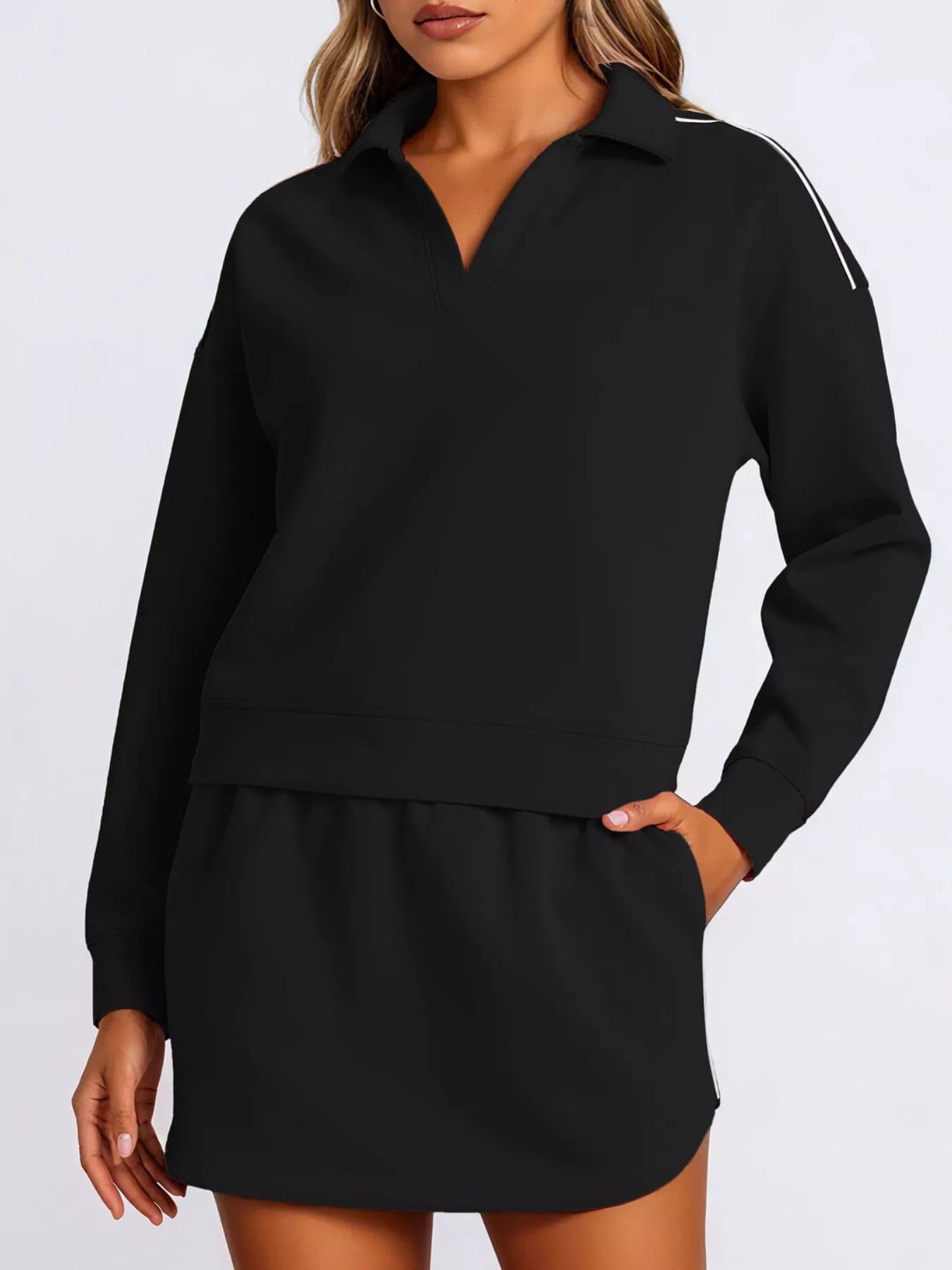 Sarah Express Women's Dropped Shoulder Top and Skirt Set Black