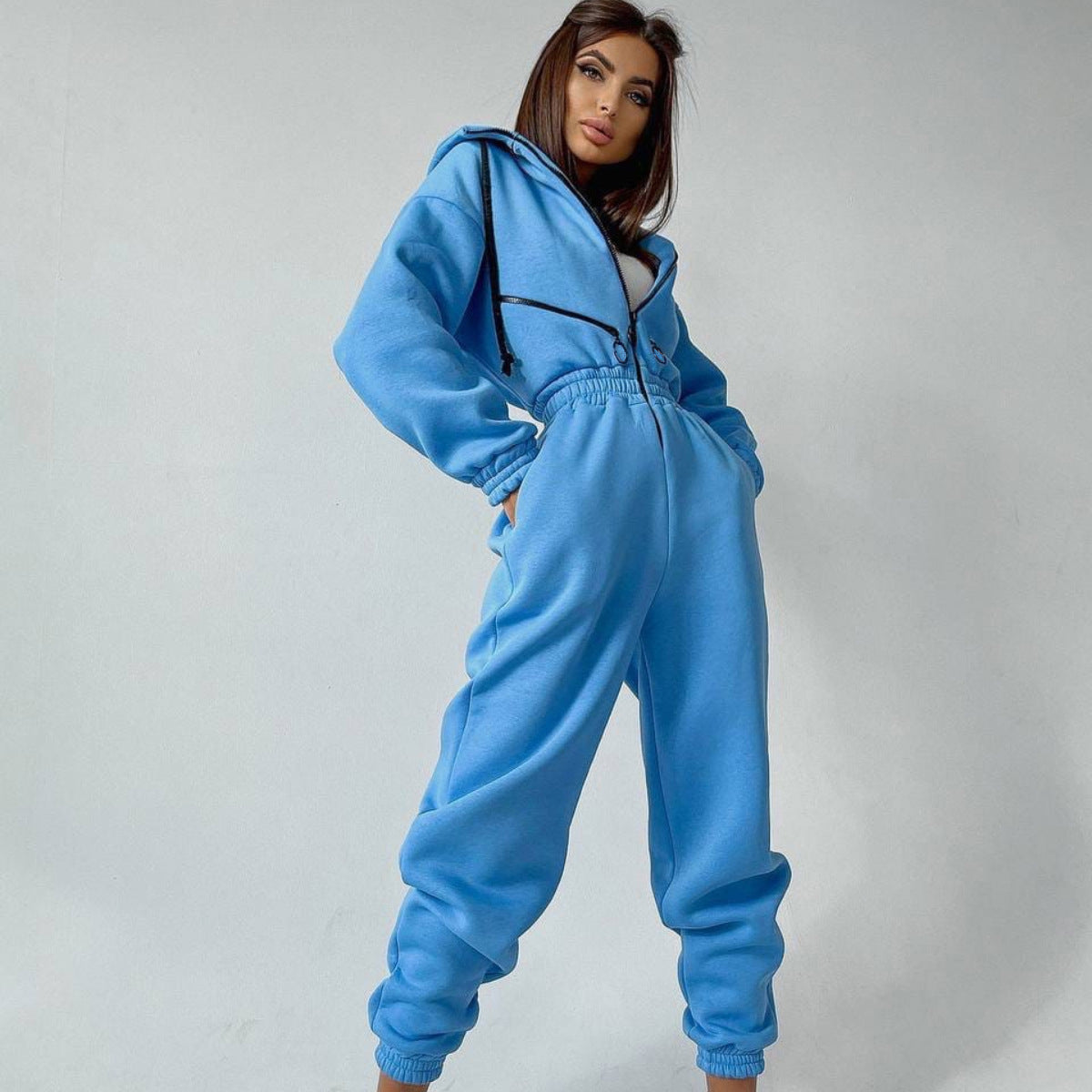 Sarah Express Hooded Long Sleeve Jumpsuit Sports Casual