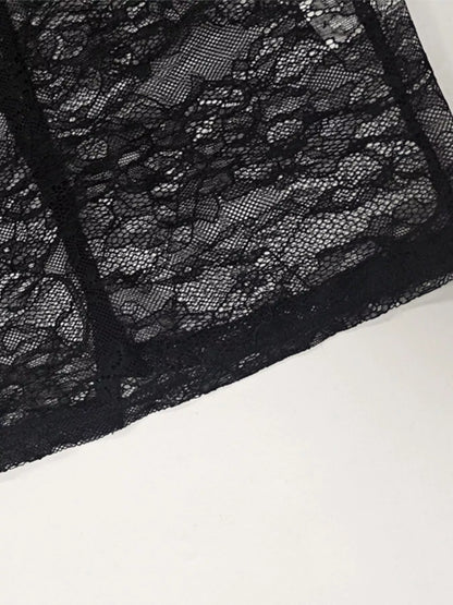 Sarah Express Women's Lace Sheer Mock Neck Long Sleeve Maxi Dress