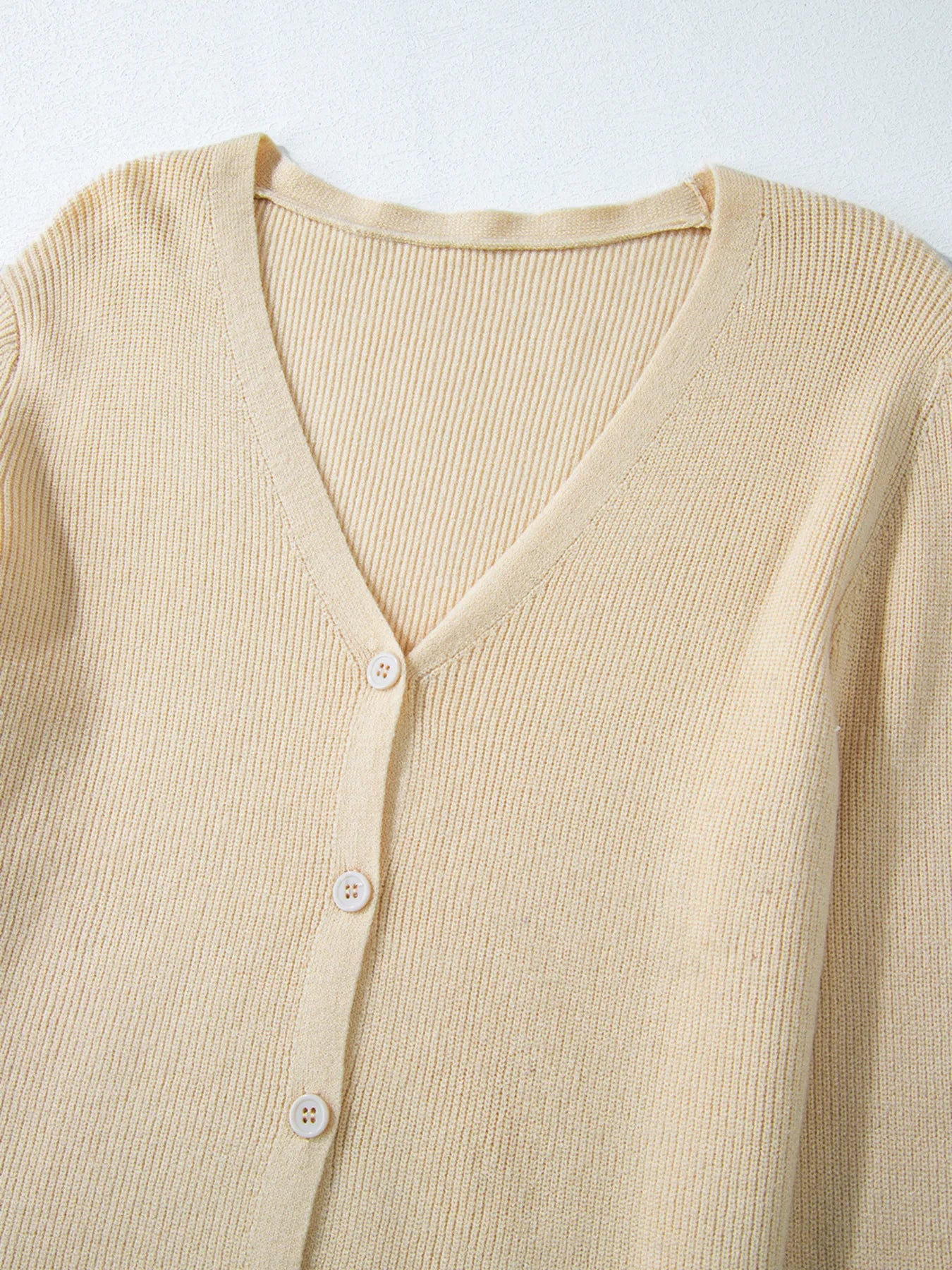 Sarah Express Women's Ribbed Knit Button Front V Neck Cardigan