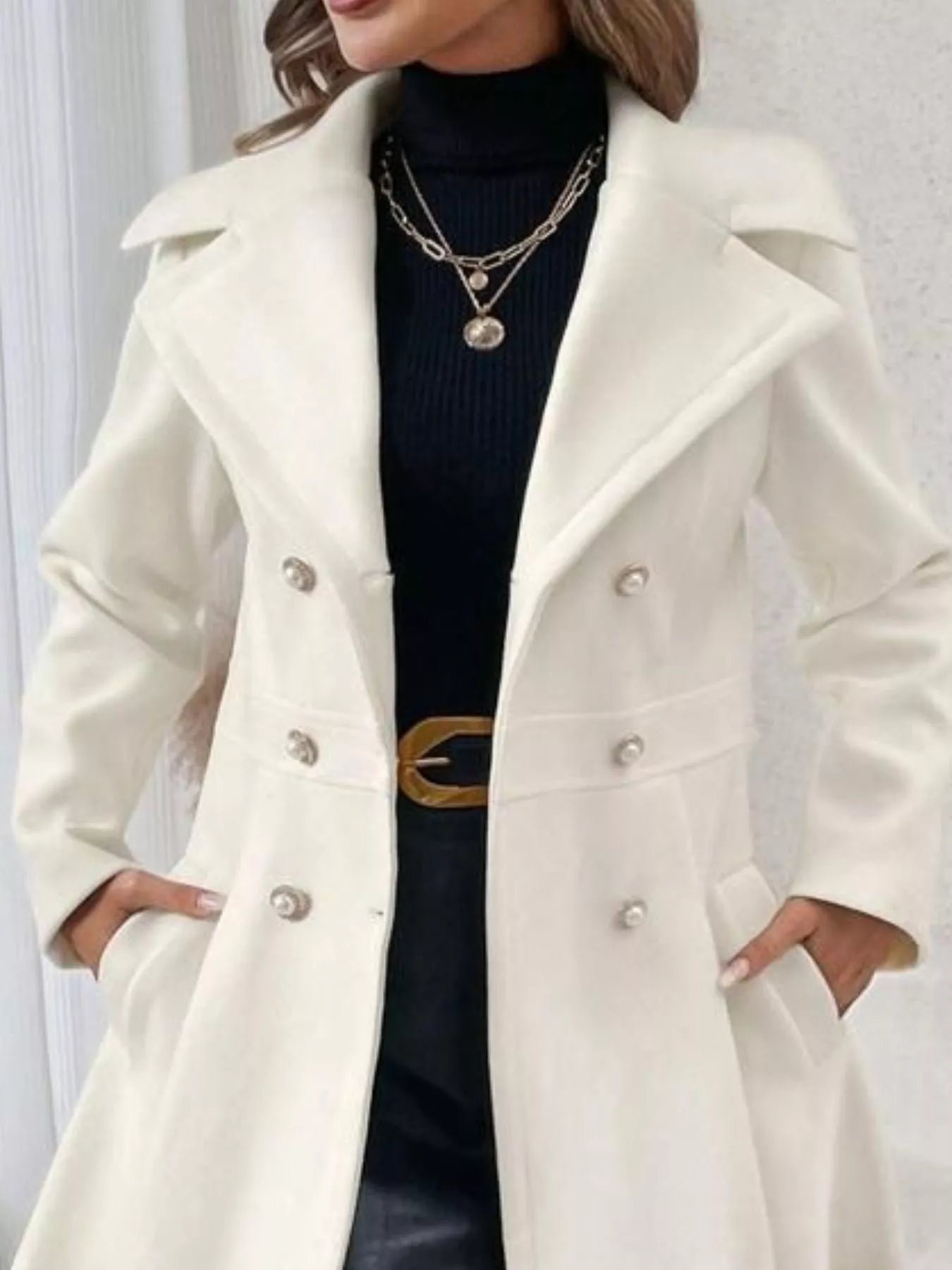 Sarah Express Women's Double-Breasted Wool Blend Coat