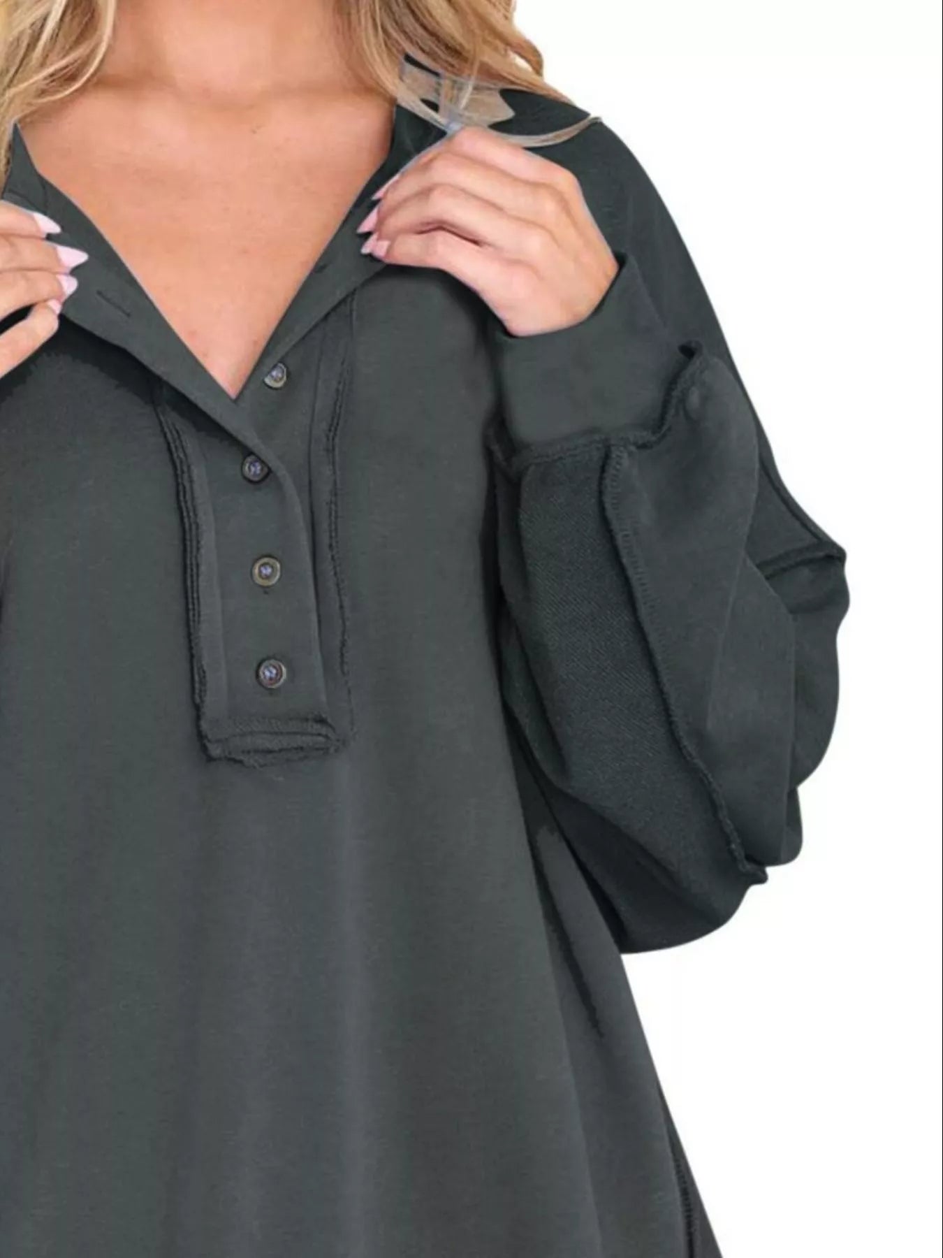 Sarah Express Women's Half Snap Long Sleeve Sweatshirt