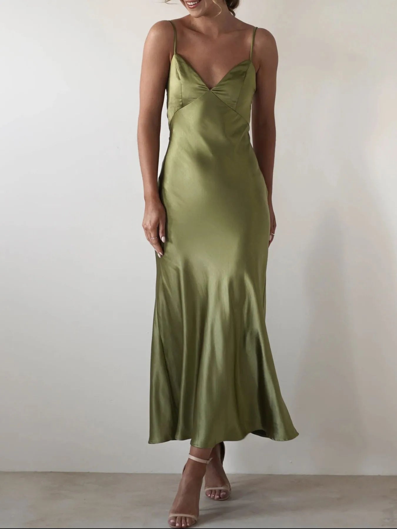 Sarah Express Women's Satin Backless Cami Dress Olive