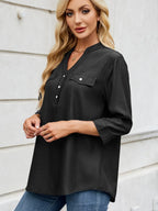 Sarah Express Women's Notched Three-Quarter Sleeve Denim Top