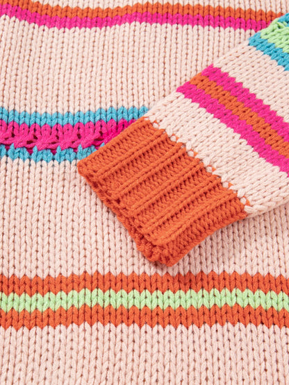 Sarah Express Women's Open Front Striped Pattern Knit Oversize Cardigan